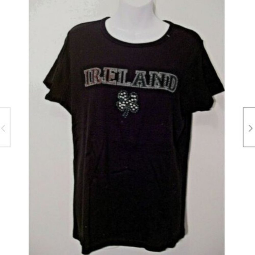 St Patricks DAY Shirt Shamrock Small Black Top Ireland New Sparkle metal Studs
